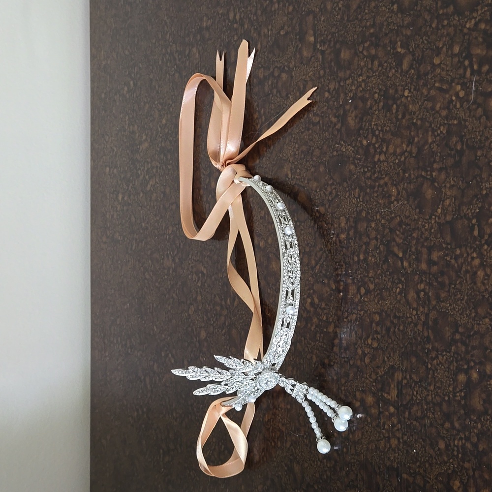 Rhinestone flapper, 1920, Bridgerton, downton abbey, headband tiara with ribbon